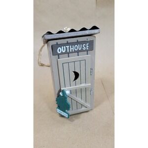 Rustic Wooden Outhouse Ornament Corrugated Metal Roof Forest Fresh Tree Decor